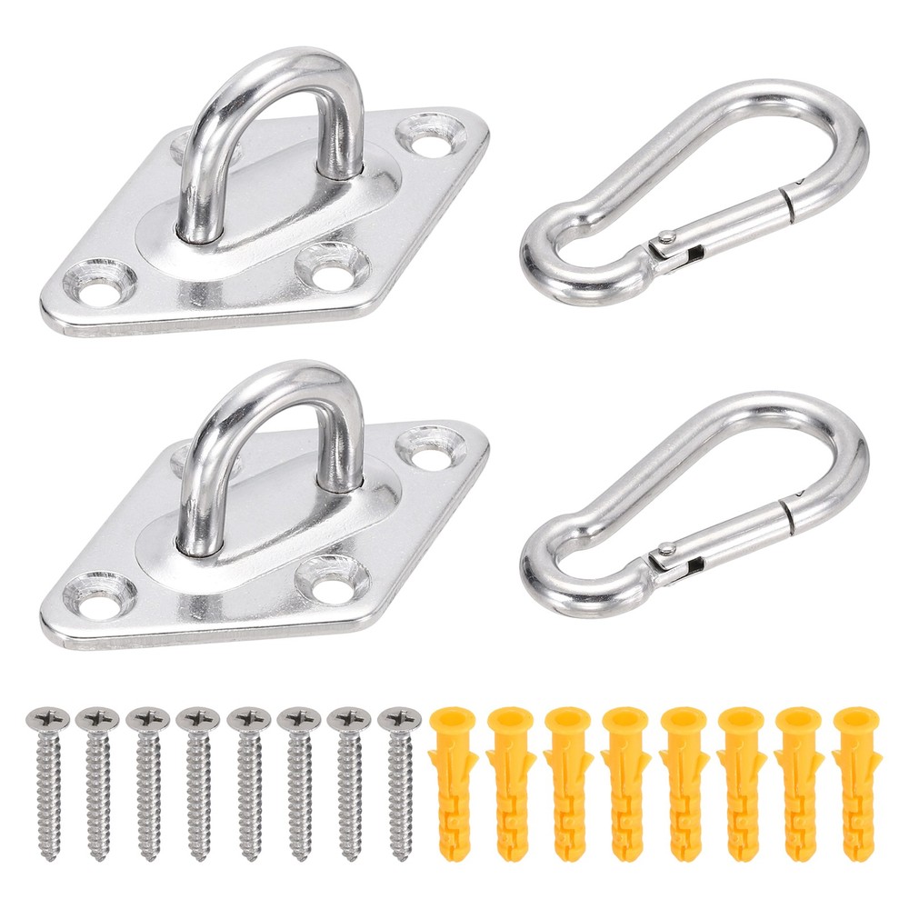 2Set M5 Eyelet Bracket Set Diamond Shaped Hook Plate and Hook, Silver