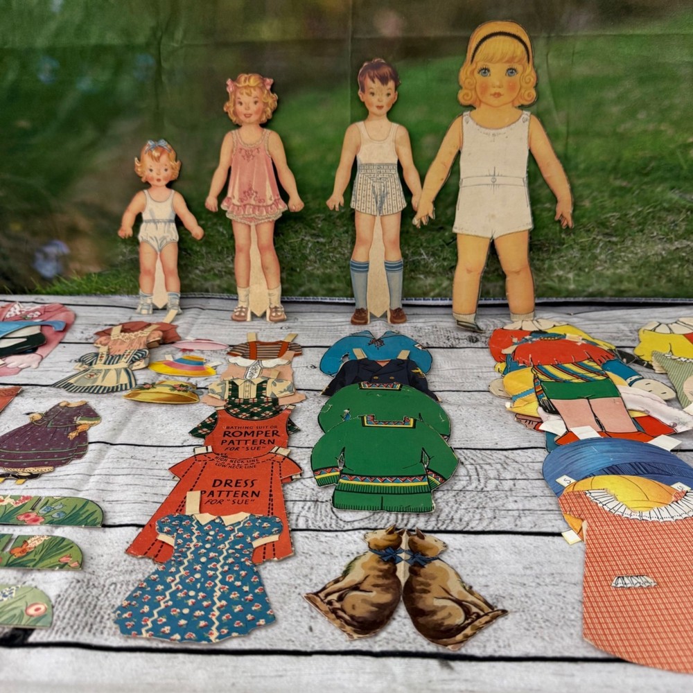 Vintage Paper Doll Set With Clothes & Accessories Including patterns