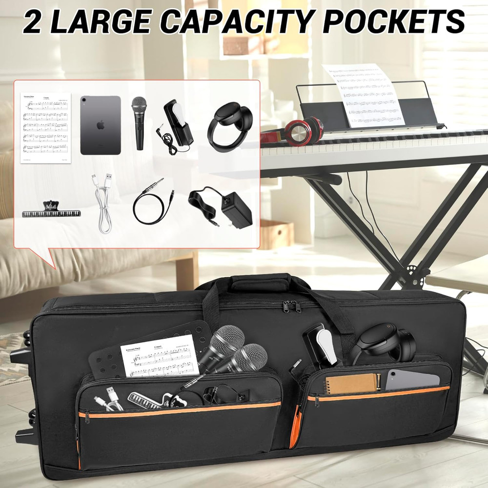 73/76 Key Keyboard Case with Wheels & Adjustable Shoulder Straps– Padded Rolling