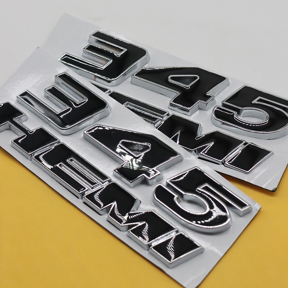 2PCS 345 HEMI Emblems Set For Side Fender Left Right Badge Sticker Chrome Black