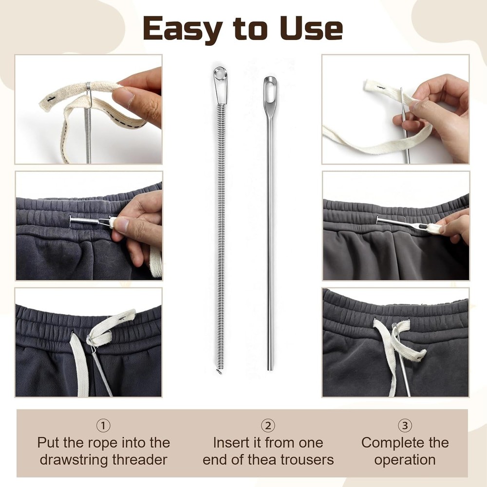 4-Piece Drawstring Threader Tool Kit with Spring-Loaded Tweezers & Pins