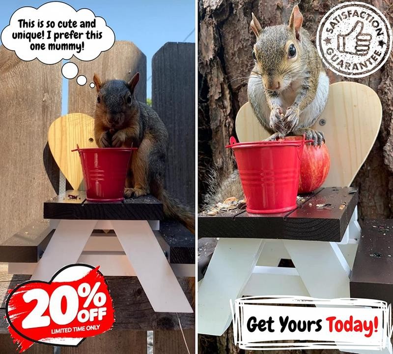 Squirrel Feeder for Outside Picnic Table with Corn Cob Holder and Peanut...