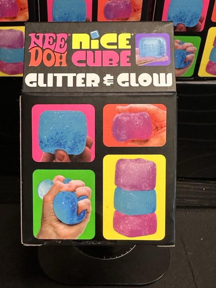 NeeDoh Nice Cube Glitter and Glow, Nee Doh Squishy, Glowing Ice Cube BLUE
