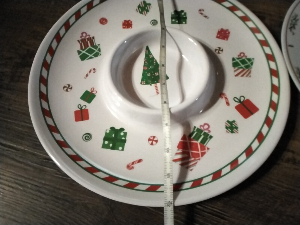 Two Christmas Serving Tray Plate Platter Melamine