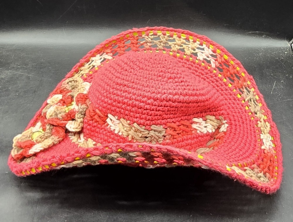 Handmade Crocheted Hat Red Cream