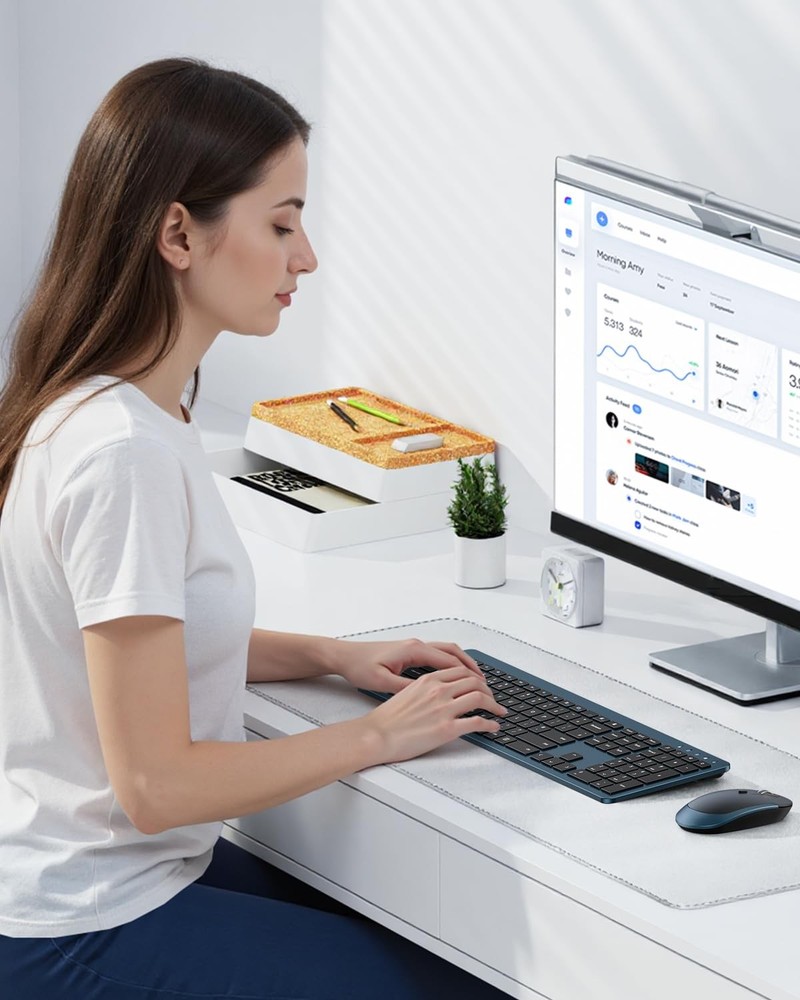 Wireless Keyboard Mouse Combo Full Size Slim 2.4G Numeric Keypad Black Blue