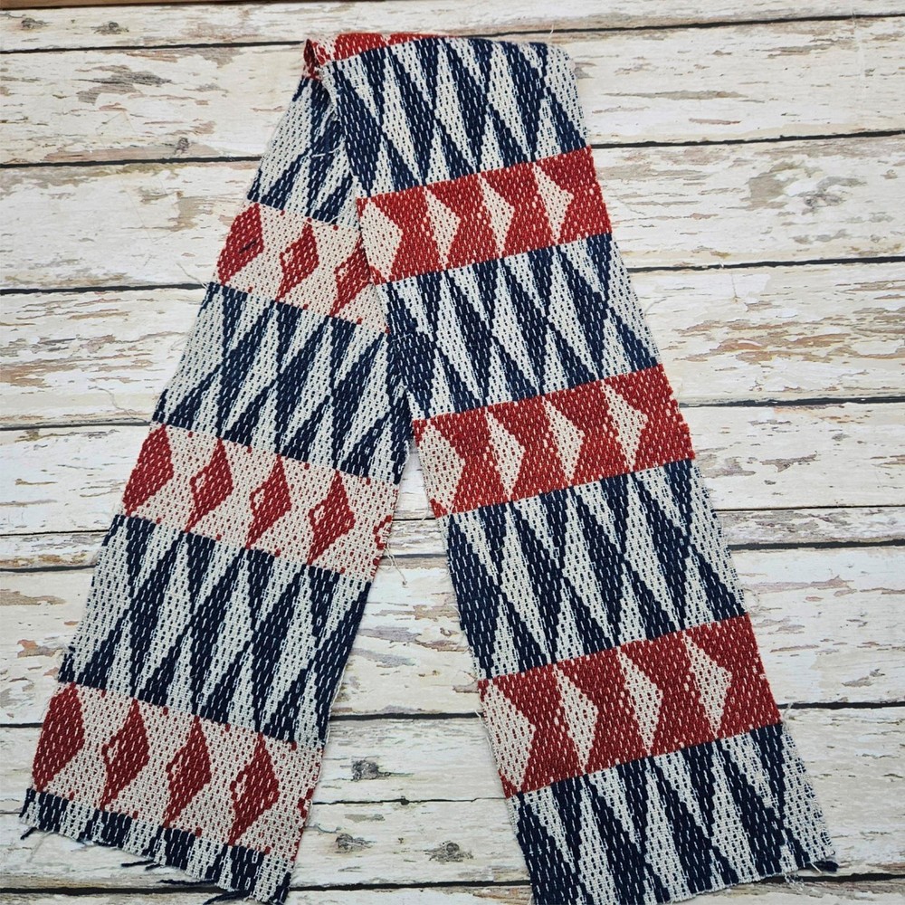 Red Blue Woven Coverlet Strip Reversable