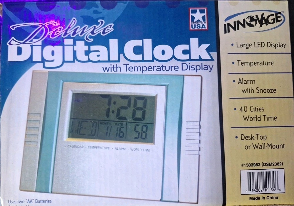 Deluxe Digital Clock with temperature  display , 40 cities World clock, INNOVAGE