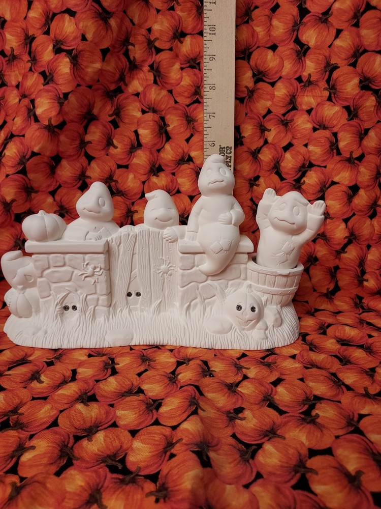 Ceramic Bisque~ Ready to Paint ~Ghost Fence Scene Rice Light Included