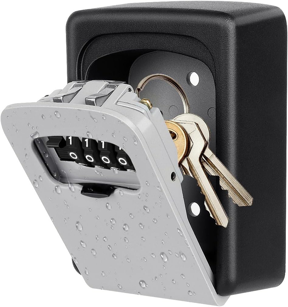 Key Lock Box Wall Mounted,  4 Digit Combination Lockbox for Outside, House Keys