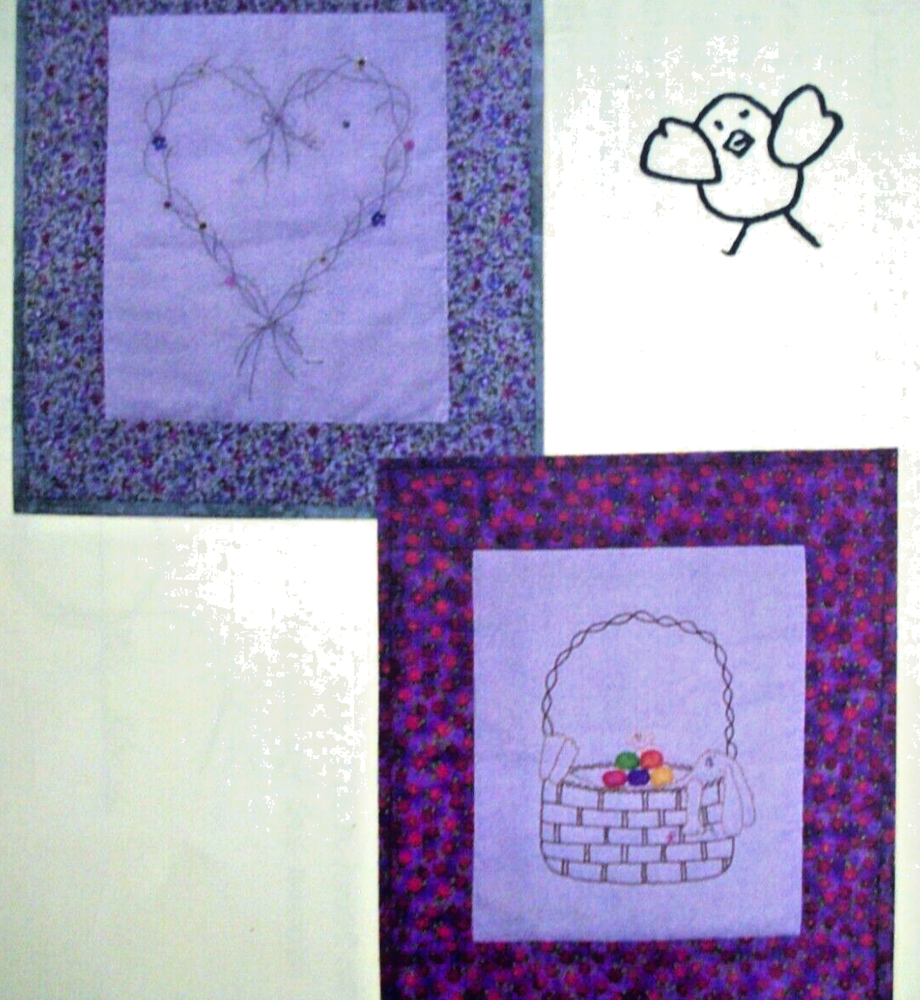 Flower heart & Easter basket embroidery pattern Calico Cat *D