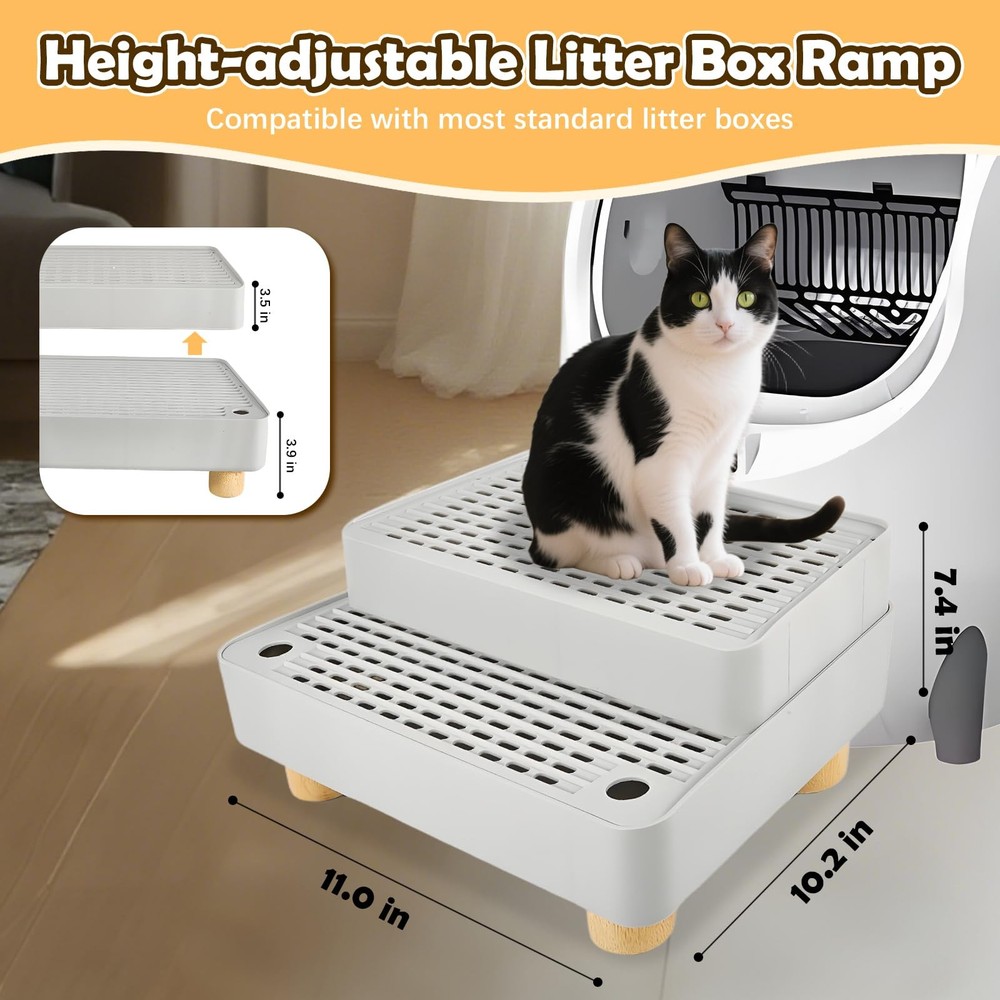 Elevated Cat Litter Mat with Detachable Step and Adjustable Height for Indoor