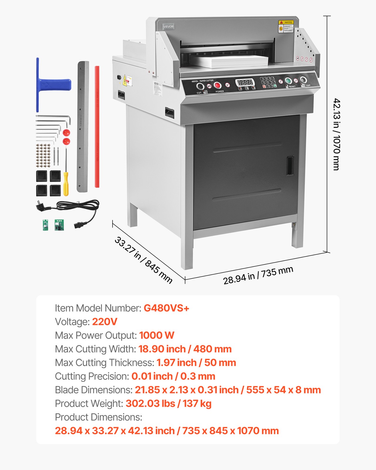 VEVOR Electric Paper Cutter 18.9 in Cutting Width 1.97 in Cutting Thickness
