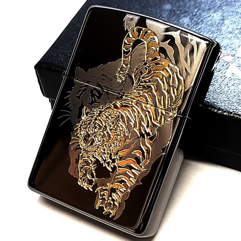Zippo Tiger Fine Laser Engraving Gold Japanese Pattern One Sided Processing
