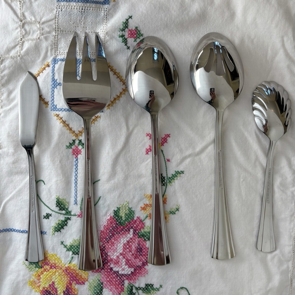 Reed & Barton BOULEVARD Stainless 5pc Hostess Serving Set - Ridges Glossy