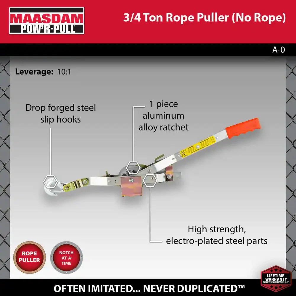 Maasdam Pow'R Pull Winch Rope Puller Metal Manual 1,500 lb. 3/4-Ton Capacity
