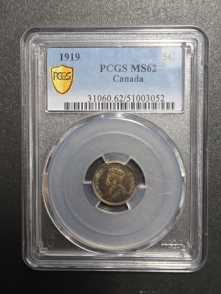 1919 Canada 5 Cent PCGS MINT STATE 62 - Beautiful Silver Coin