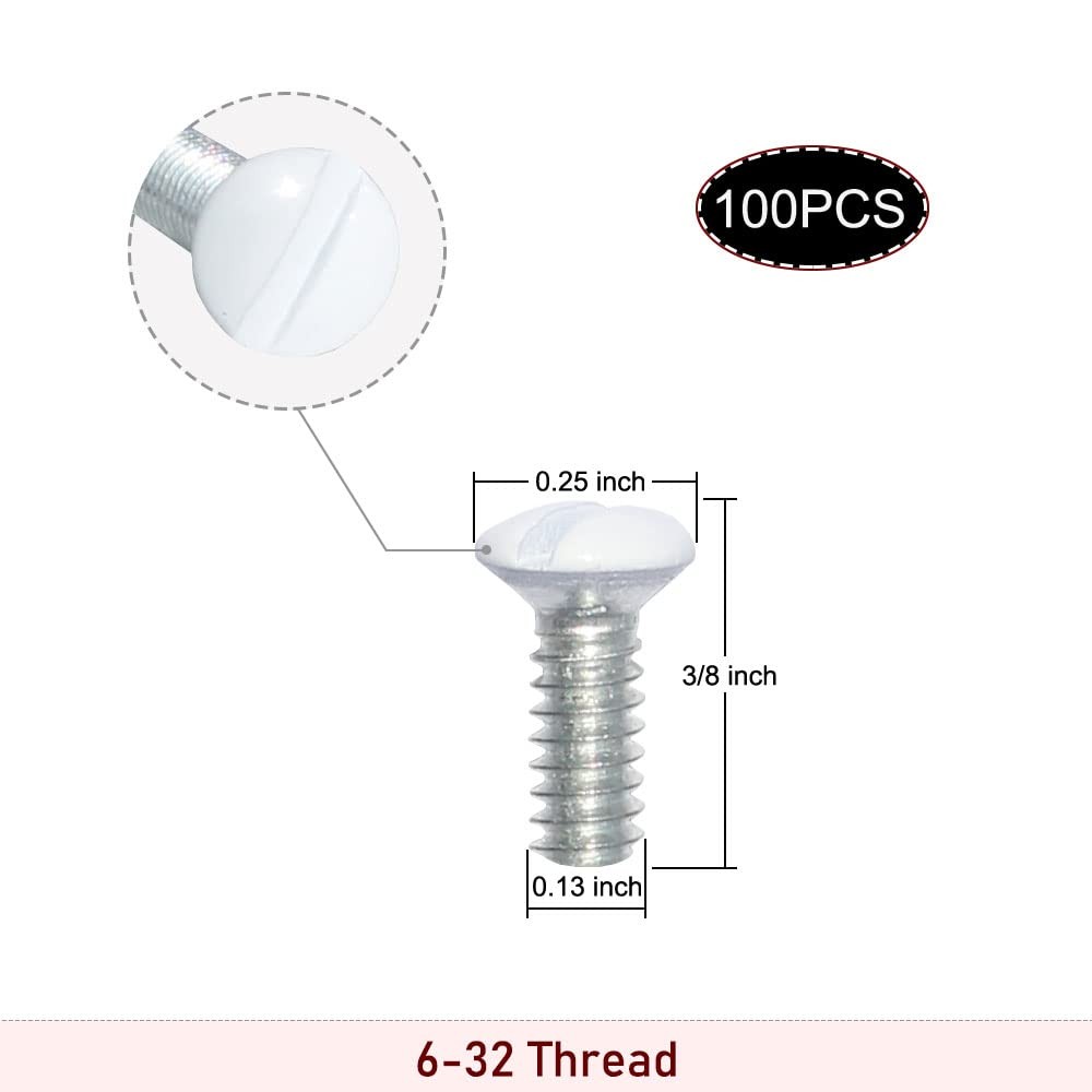 Wall Plate Screws 100 pcs White Outlet Screws 3/8" Long 6-32 Thread Light Ele...