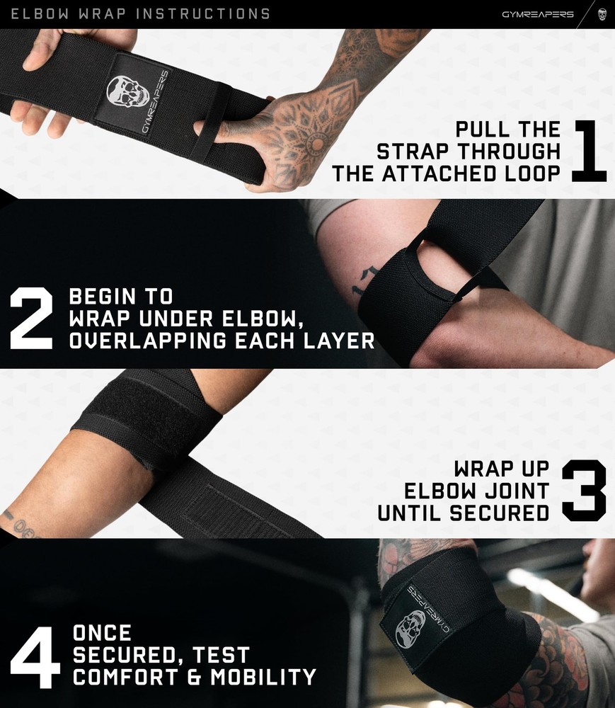 Weightlifting Elbow Wraps (1 Pair) - Flexible 40'' Elbow Compression Strap & ...