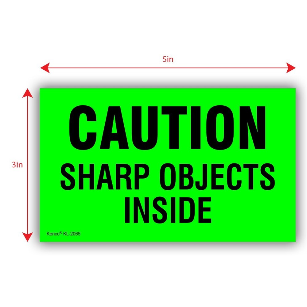 5" x 3" CAUTION SHARP OBJECTS INSIDE Inventory Stickers Shipping Labels - 1500pc