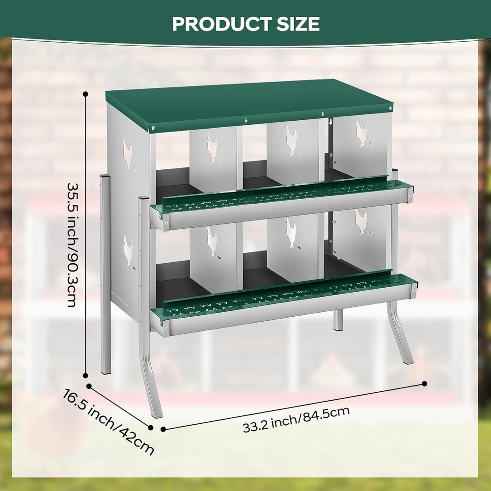 6 Compartments Chicken Nesting Boxes,Green Nesting Boxes for Chickens & Hens