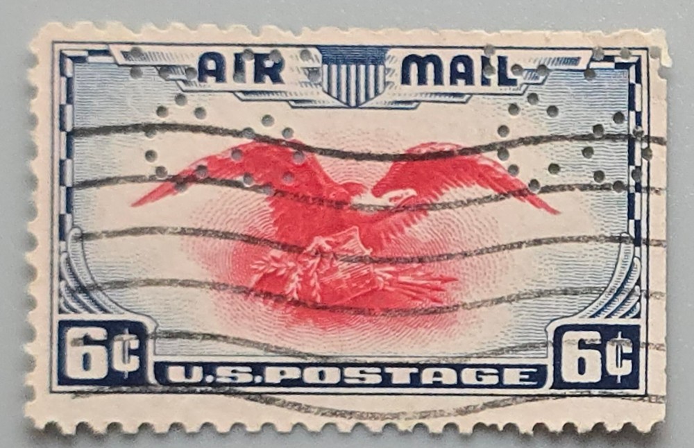 US 6c Air Mail Eagle Red Blue Used PERFIN