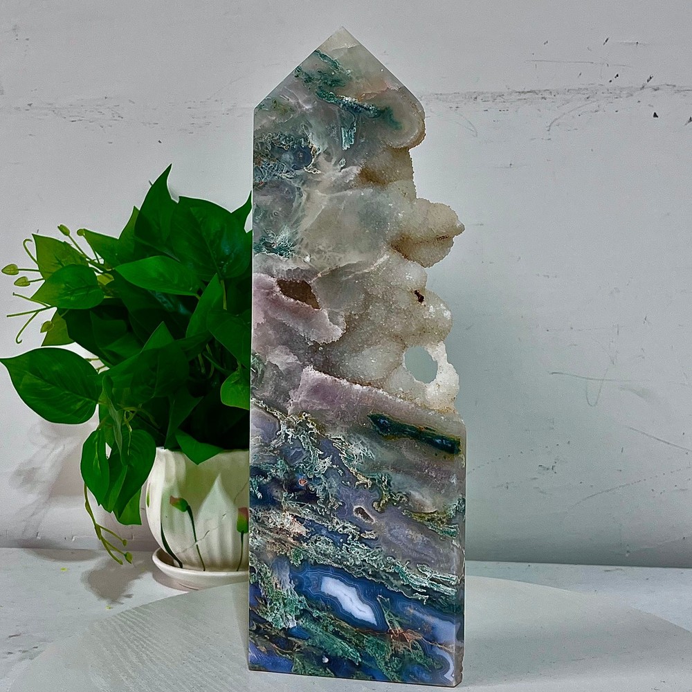 3.81LB Water grass agate wide column obelisk sample column