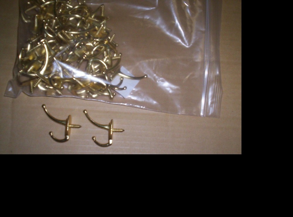 Double Utility Hooks Brass Plated 60 Pieces New