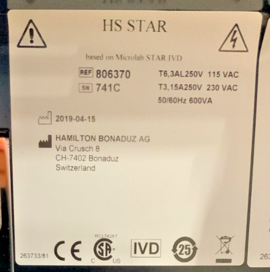 Hamilton Qiagen HS Star 806370 Automated Liquid Handler Sampling Microlab IVD