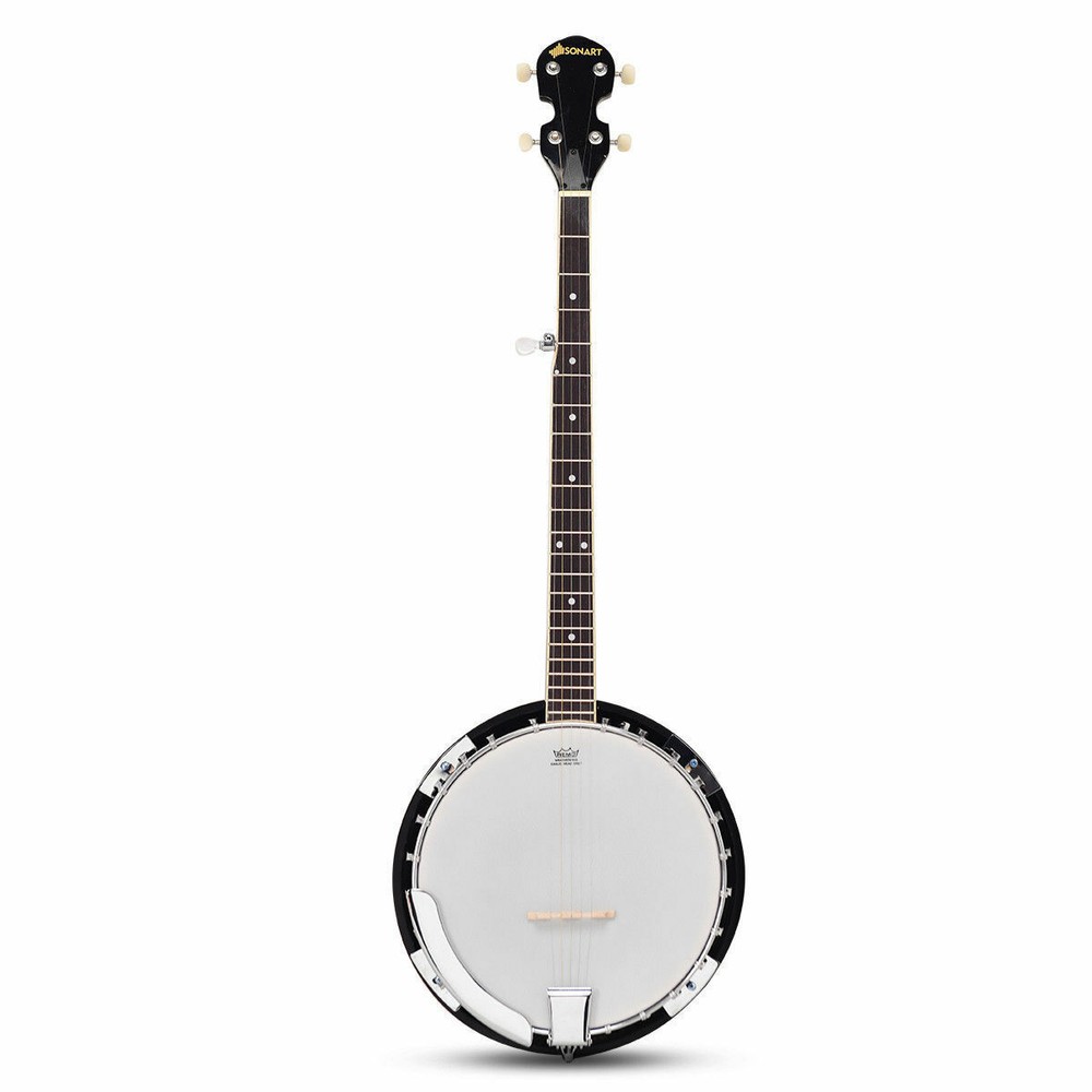Sonart 5 String Geared Tunable Banjo 24 Brackets Closed Back Remo Head w/ Case