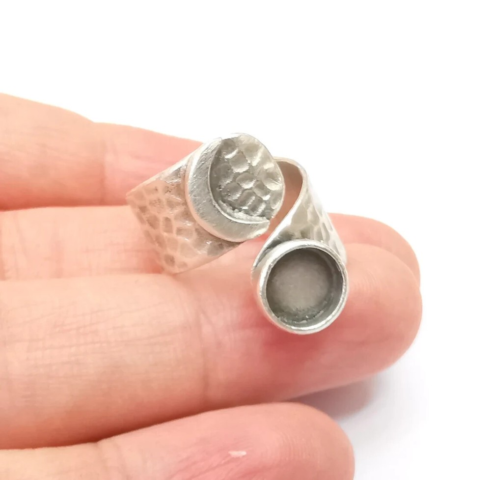Crescent Ring Setting Blank Cabochon Mounting Adjustable Ring Base Bezel