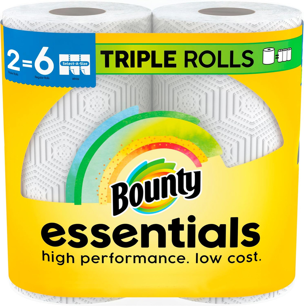 Essentials Select-A-Size Paper Towels, White, 2 Triple Rolls = 6 Regular Rolls (