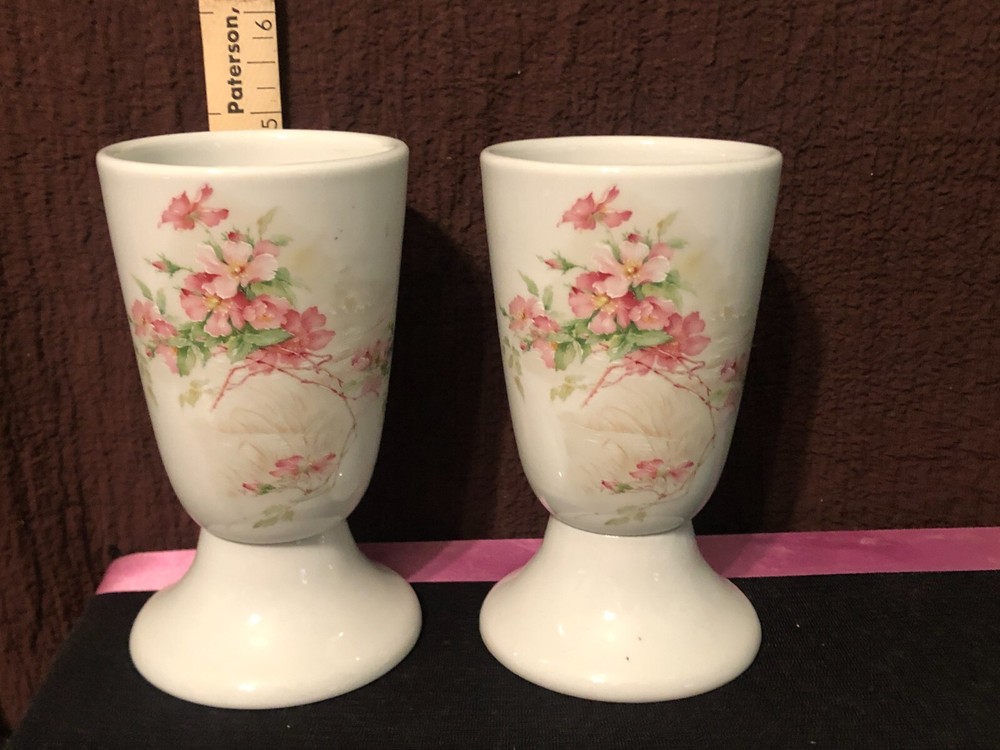 `vntg ceramic/porcelain footed drinking glass cherry tree design bedside