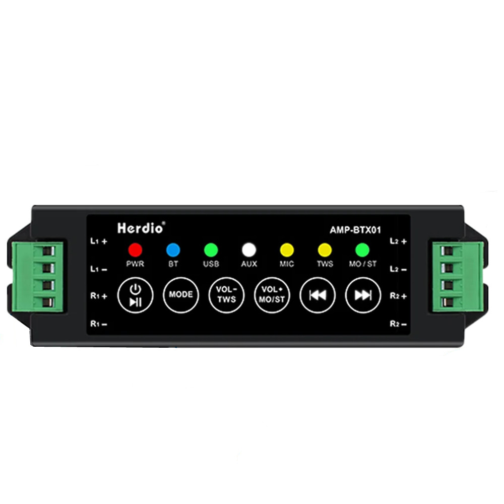 Herdio 4-Channel Bluetooth Amplifier Receiver USB AUX Audio System Device