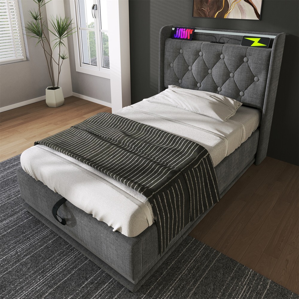 Twin/Full/Queen/King Size Upholstered Platform Bed with Hydraulic Storage System