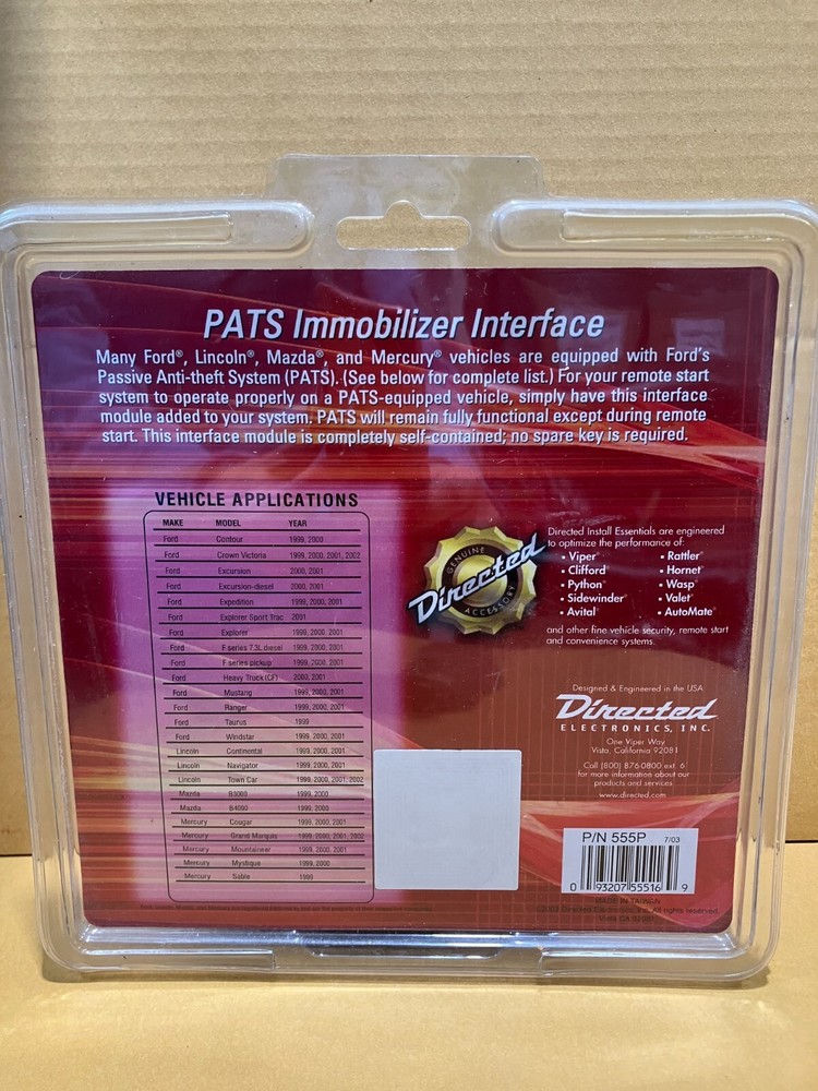 Directed Electronics PATS Remote Start Immobilizer Interface 555P