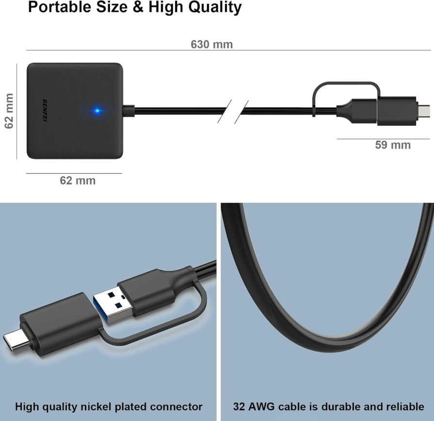 4-in-1 USB & USB-C Memory Card Reader SD MicroSD MS CF Adapter High Speed