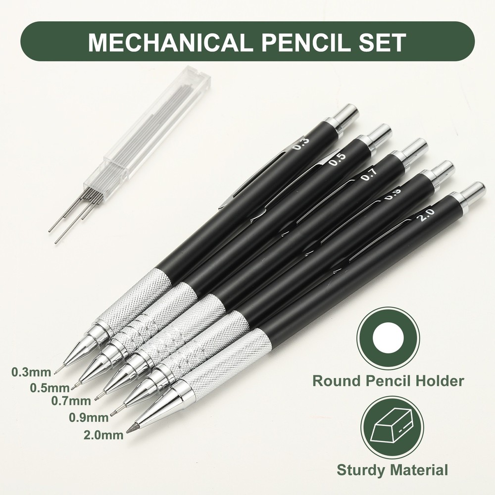 2Pcs Mechanical Pencil 2mm for Drawing, Black