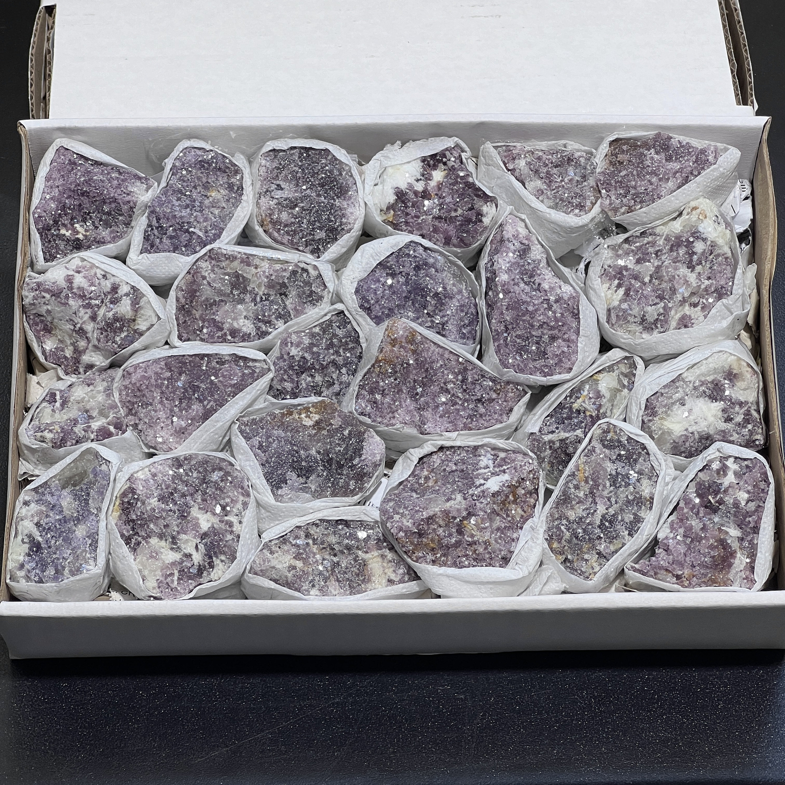 Lilac Lepidolite Crystals (Avg 3 LBs) Box Flat Bulk Wholesale Lot Rough Stones