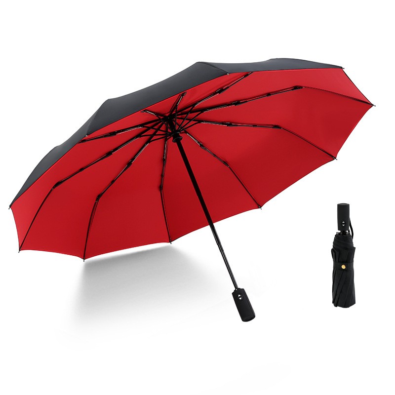 Automatic Windproof Travel Umbrella Double Layer 10 Rib Compact Rain Sun UPF40+