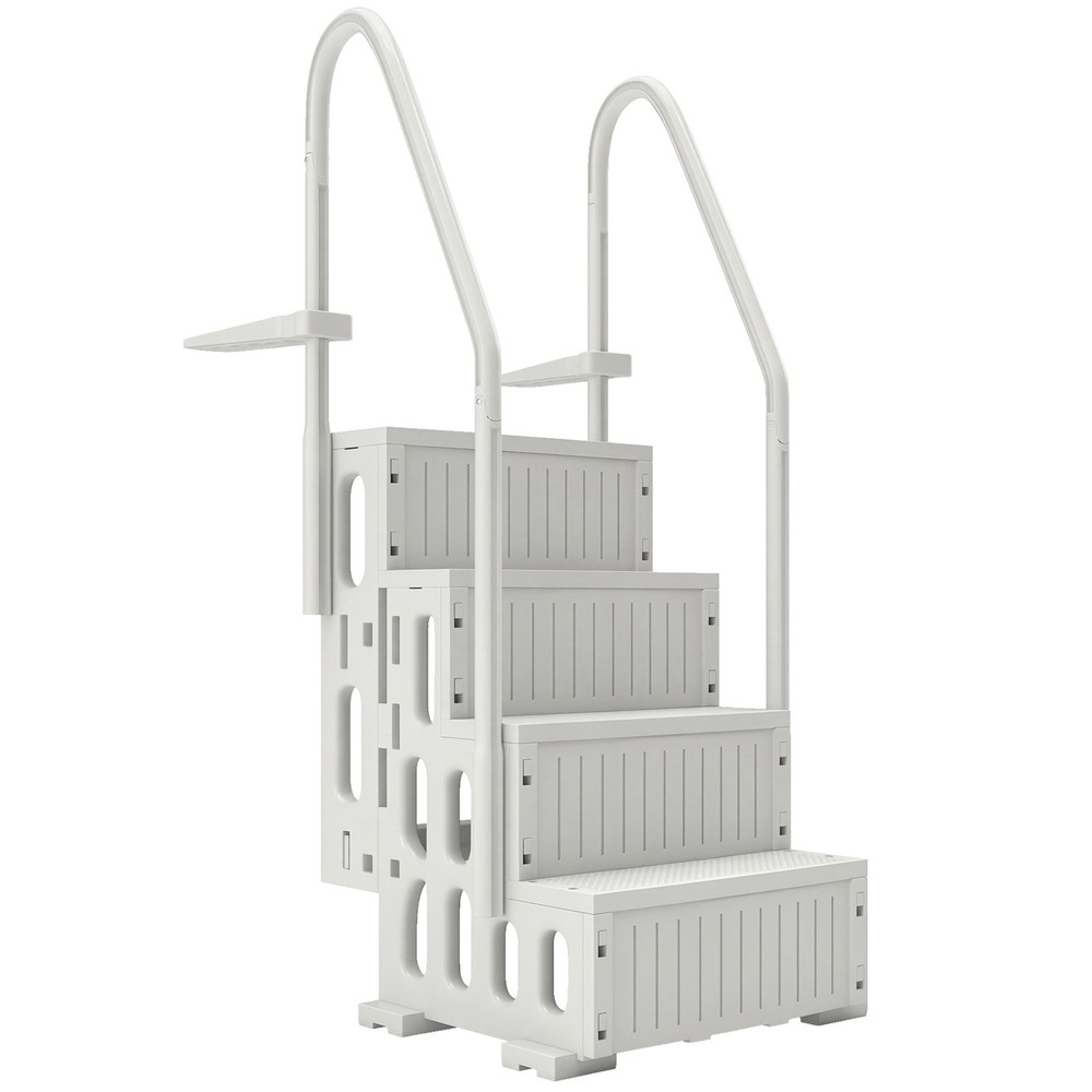 Swimming Pool Ladder Adjustable 4-Step, Cream White, White