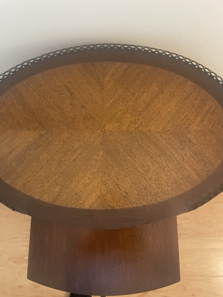 Regency Style Mahogany Oval Side Table with Brass Gallery and Pull Out Shelf