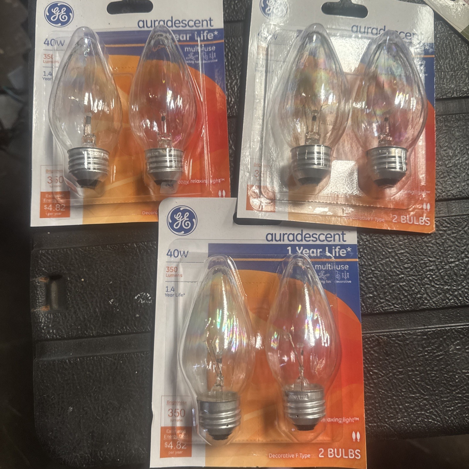 6 - GE 40 Watt Auradescent Multi-Use Bulbs Flame  (F15)