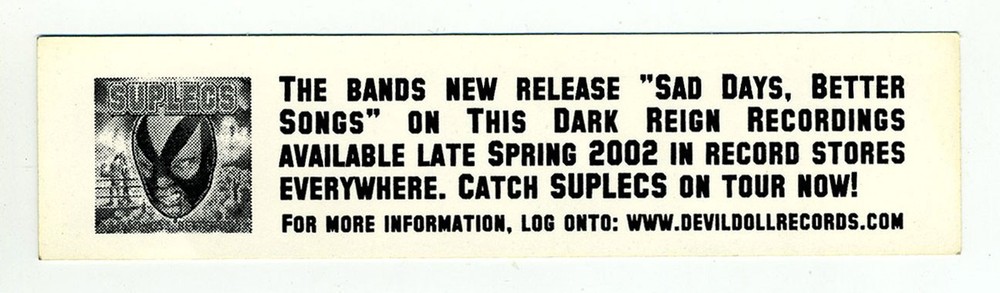 2002 Unused Band Sticker- Suplecs