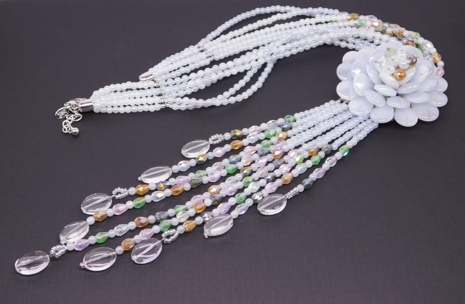 Vintage JOAN RIVERS Blue Gray Starlet Floral Bead Statement Necklace