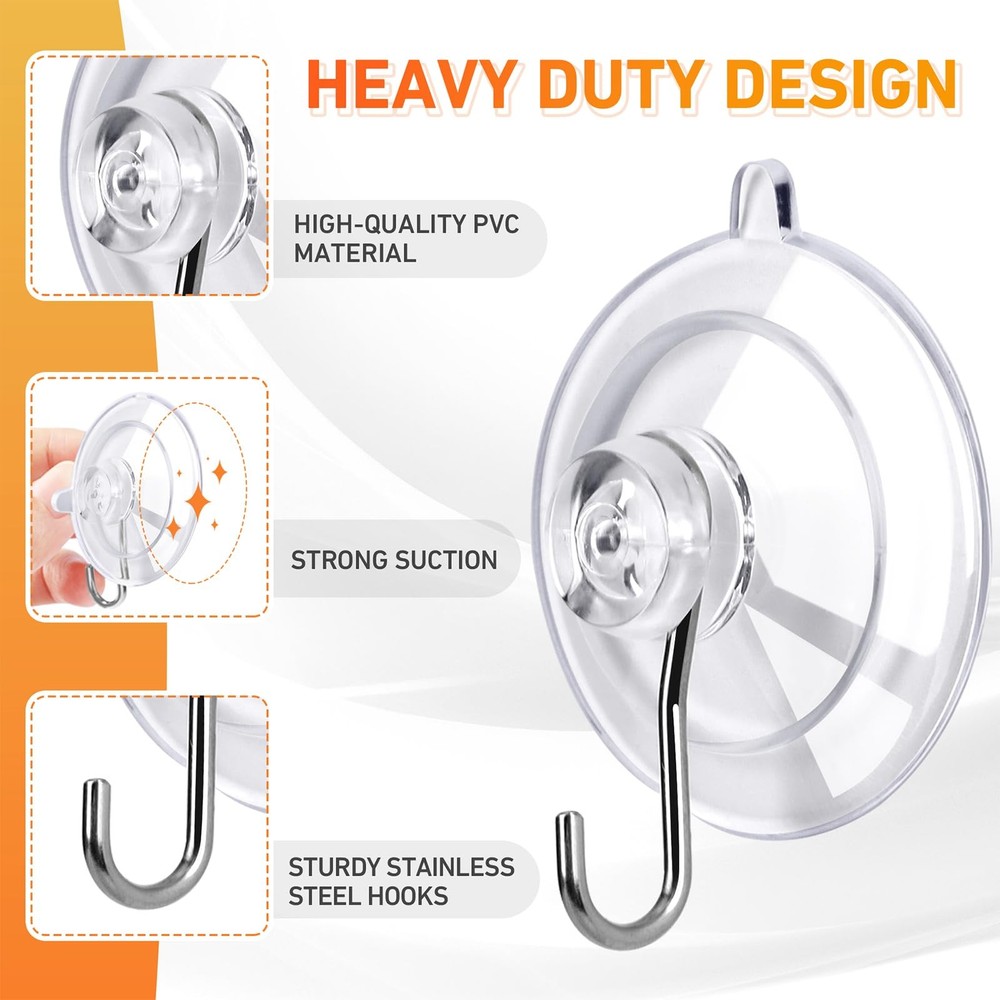 KORCCI Suction Cup Hooks 12Pack - Max Load 10LB, 12pc-Medium Size, Clear