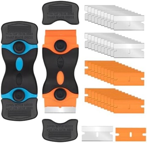 Razor Scraper Tool 2 Pack, Razor Blade Scraper Tool with 20pcs Plastic Blades an