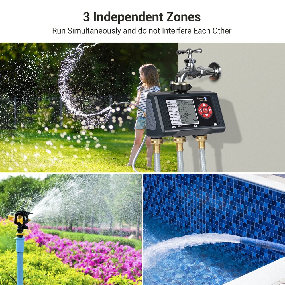 DEWENWILS Sprinkler Timer 3 Zone, 4 Programmable Water Hose Timer for Garden
