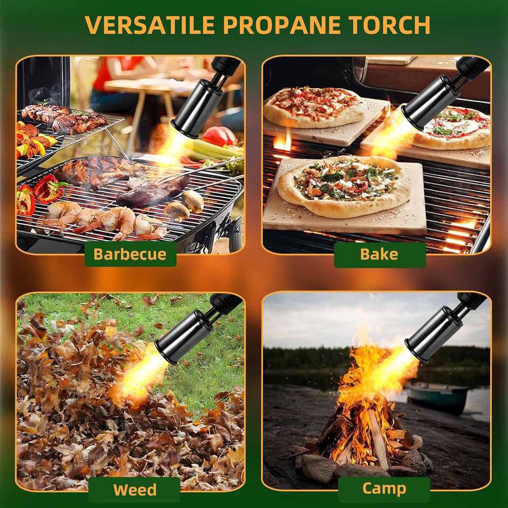 Powerful Propane Torch with One-Touch Max Fire, Adjustable Kitchen Torch with Sa