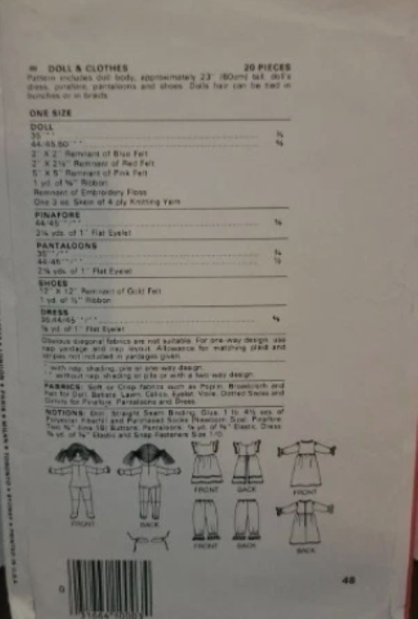 Butterick 202 23” Doll Pattern Uncut 1980's